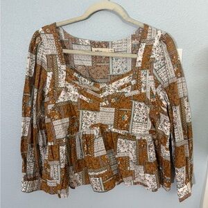 Millibon Mustard, Brown & White Patchwork Long Sleeve Top